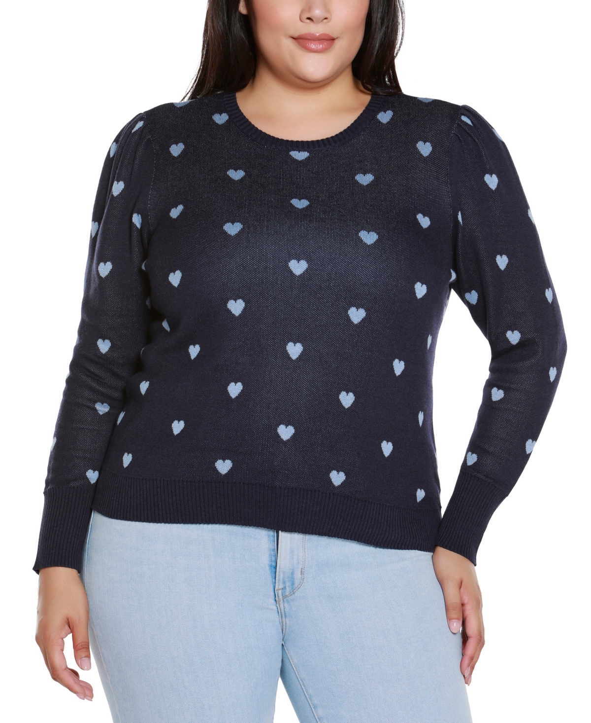 Belldini Plus Size Tiny Hearts Sweater In Blue