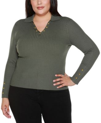 Plus Size Long Sleeve Johnny Collar Sweater