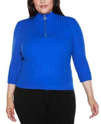 Plus Size Ribbed Quarter-Zip Sweater