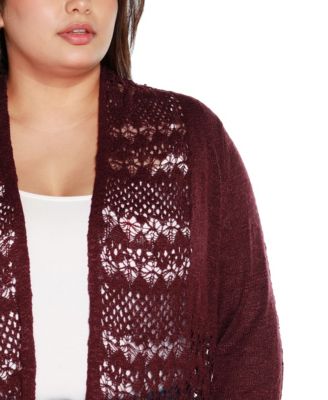 Plus Size Open-Front Pointelle-Trim Cardigan Sweater