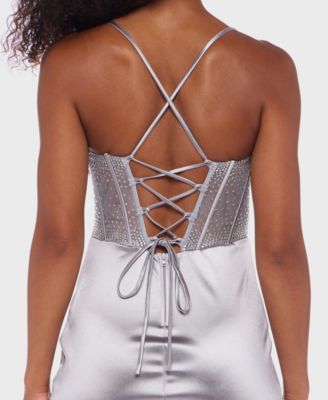 Juniors' Draped-Sweetheart-Neck Lace-Up Midi Dress