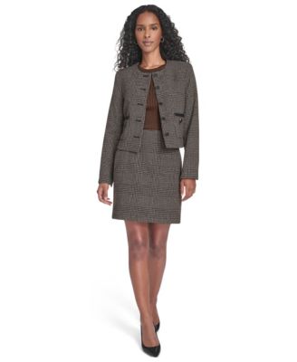 Calvin Klein Womens Novelty Skirt Button Front Jacket Ribbed Short Sleeve Sweater In Gray
