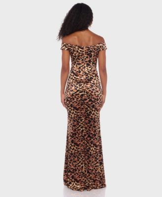 Juniors Animal Print Off-The-Shoulder Long Dress
