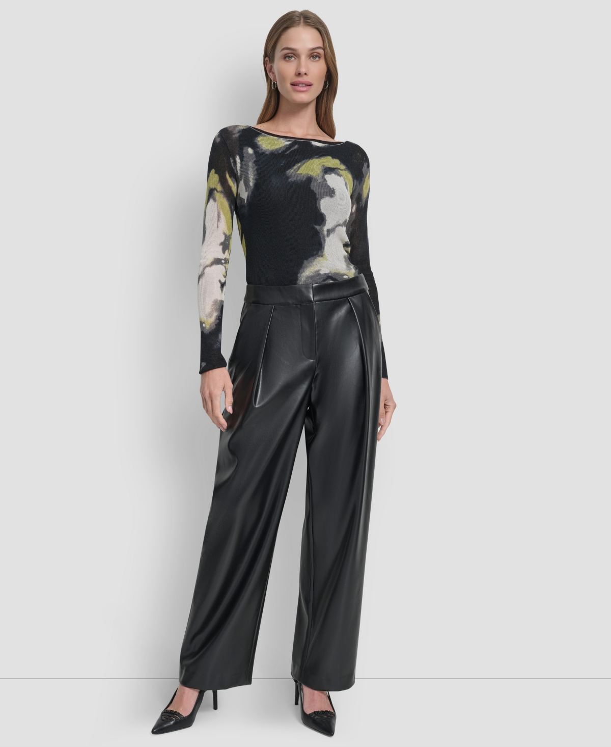 Dkny Women's Wide Leg Pleat Front Pant In Black