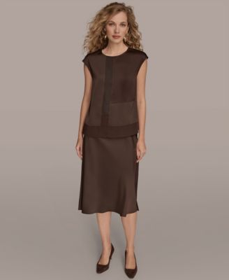 Women's Mixed Media Cap Sleeve Top