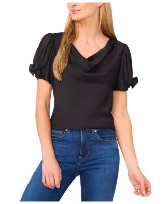 Women's Cowl Neck Bubble Short Sleeves Top