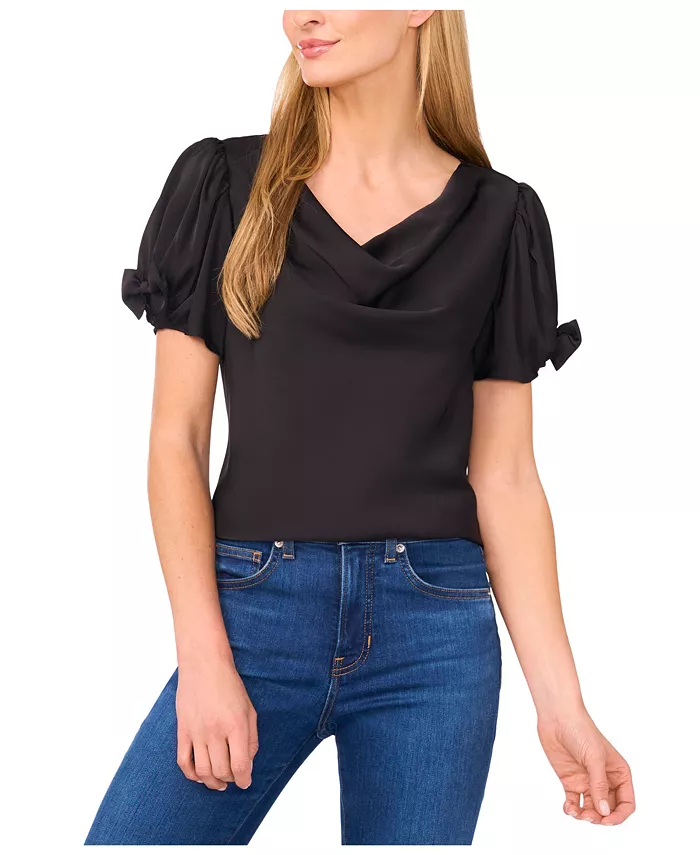 Women's Cowl Neck Bubble Short Sleeves Top
