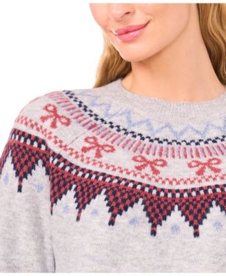 Women's Crewneck Ribbon Fair Isle Long-Sleeve Sweater