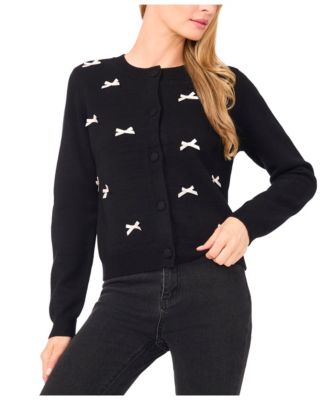 Women's Ribbon Applique Crewneck Cardigan Sweater