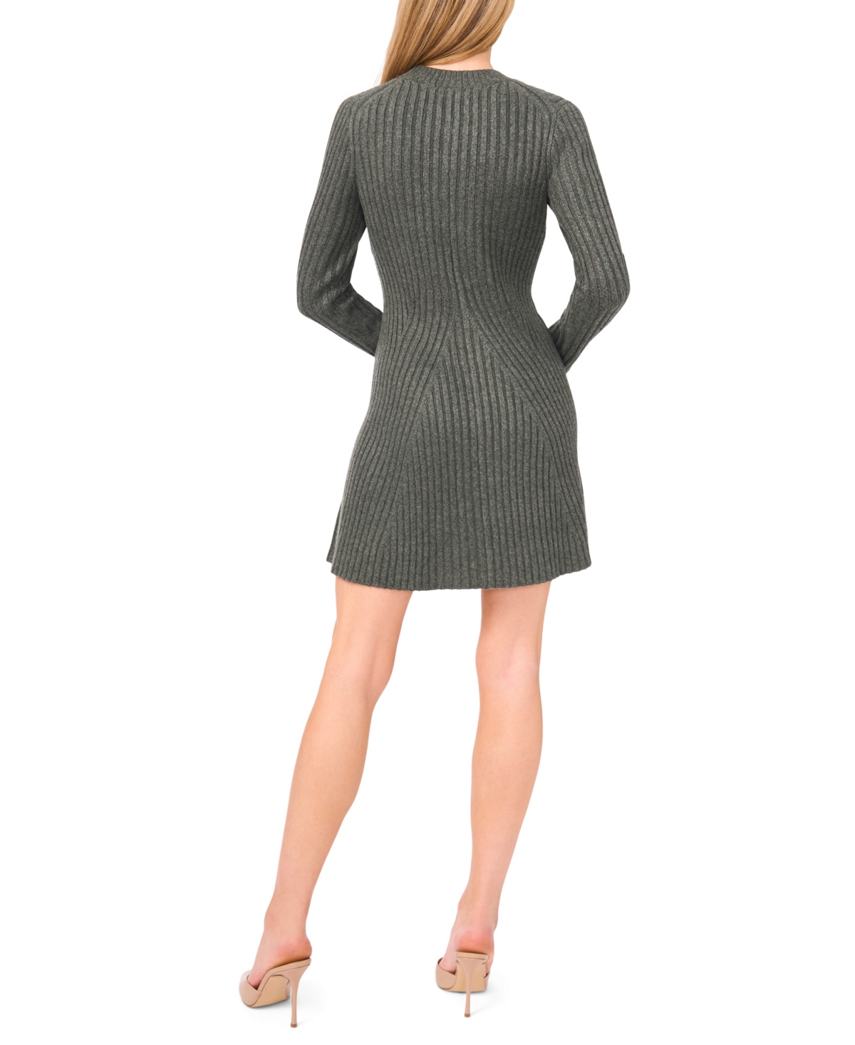 Cece Women's Long Sleeve Ribbed Sweater Dress In Gray