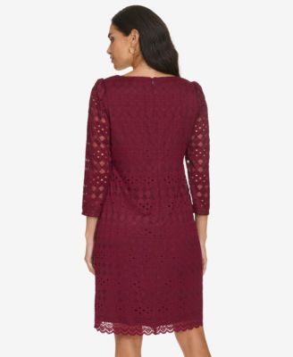 Petite Lace 3/4-Sleeve Shift Dress