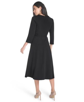 Petite Fit and Flare 3/4-Sleeve Midi Dress