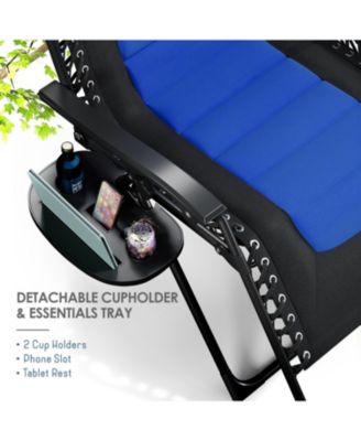 Padded Zero Gravity Chairs - Set of 2 Extra Wide Outdoor Recliners with Adjustable Headrest, Lock-in Position & Cup Holder