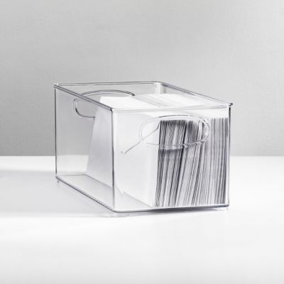 Plastic Home Office Storage Organizer Bin with Handles - 4 Pack - Clear