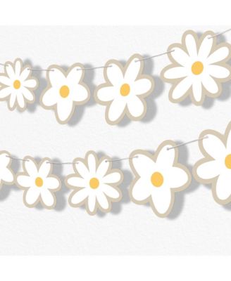 Tan Daisy Flowers Garland Banner, 30 Feet Cord, 15 Double-Sided Daisies
