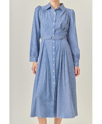Women's STRIPED SHIRT MIDI DRESS