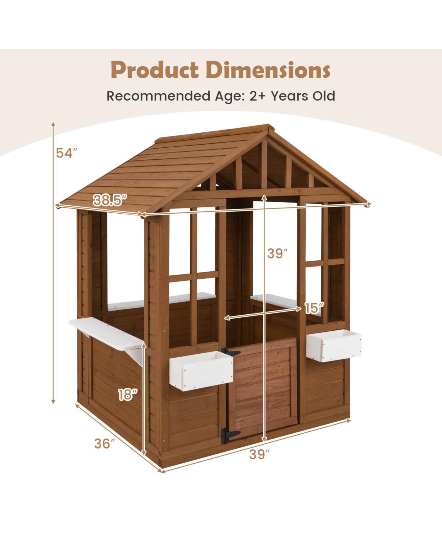 Детская игрушка Costway Outdoor Playhouse Wood Adventures Cottage with Serving Stations & Door, цвет: Натуральный — фото 3