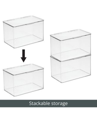 Plastic Bath Stacking Storage Organizer Box, Hinged Lid, 4 Pack, Clear, USA Made
