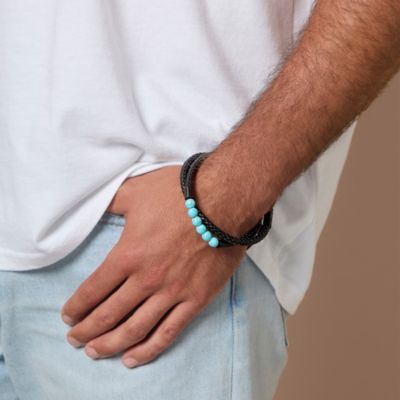 Leather & Turquoise Beaded Bracelet - 16.5''