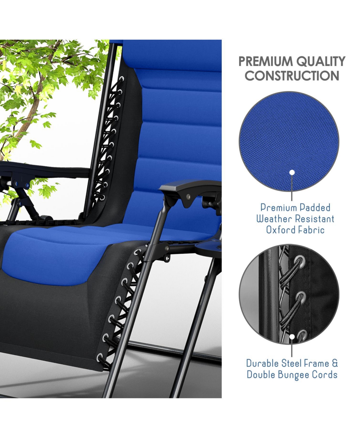 Nestl Padded Zero Gravity Chair - Extra Wide Outdoor Recliners with Adjustable Headrest, Lock-in Position & Cup Holder
