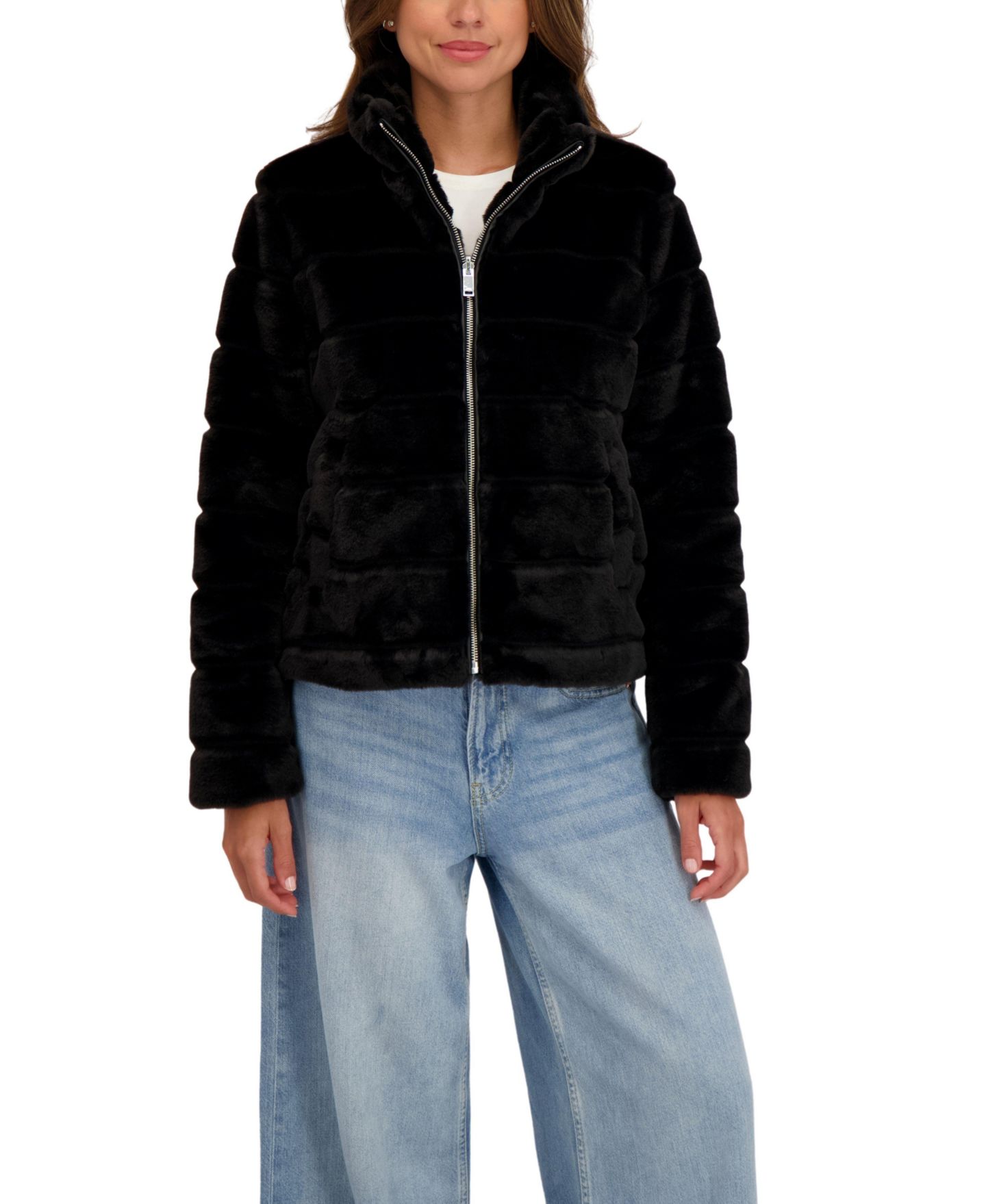 Женская куртка Sebby Collection Grooved Short Faux Fur, цвет: Чёрный — фото 1