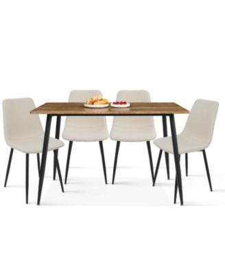 5 Piece Dining Set 47 Inch Rectangular Table Upholstered Chairs Compact Kitchen Table