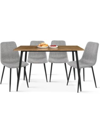 5 Piece Dining Set 47 Inch Rectangular Table Upholstered Chairs Compact Kitchen Table