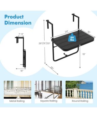 Folding Hanging Table Outdoor Railing Table with 3-Level Adjustable Height
