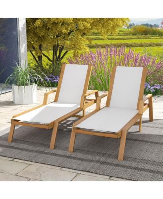 Outdoor Chaise Lounge with  Adjustable 5-position Backrest Solid Wood Frame