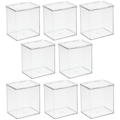 Plastic Bathroom Stacking Organizer Box with Hinged Lid, 8 Pack, Clear