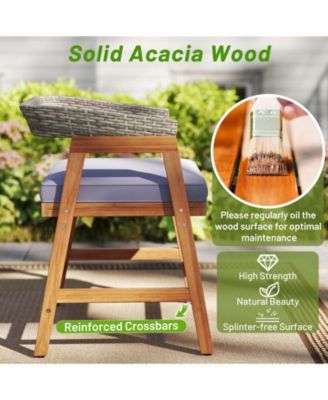 5PCS Patio Dining Set Solid Wood Furniture w/ Rattan Backrest & Seat Cushions