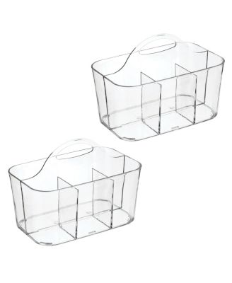 Small Plastic Caddy Tote for Desktop Office Supplies, 2 Pack, Clear