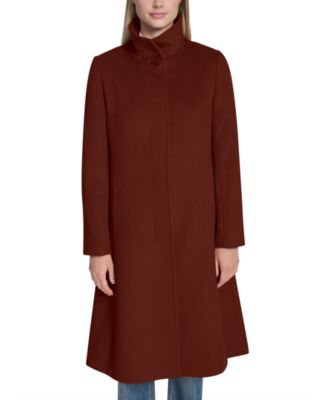 Cole Haan Womens Stand-Collar Single-Breasted Wool Blend Coat - Macy's