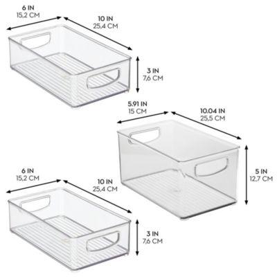 Plastic Stackable Pantry Bins with Handles, 3 Pack, Clear, Made in USA