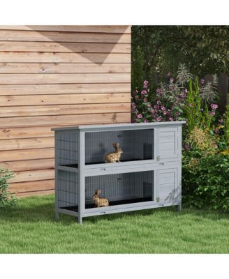 Wooden Bunny Cage w/ Dividers and Pull Out Trays for Outdoors,