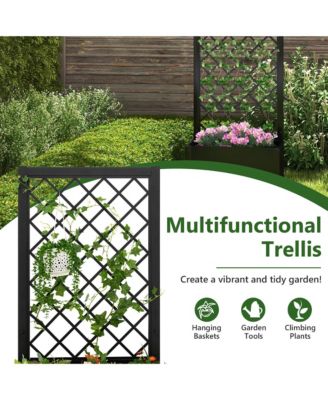 Raised Garden Bed with Trellis Metal Planter Box w/ Lattice for Climbing Plants