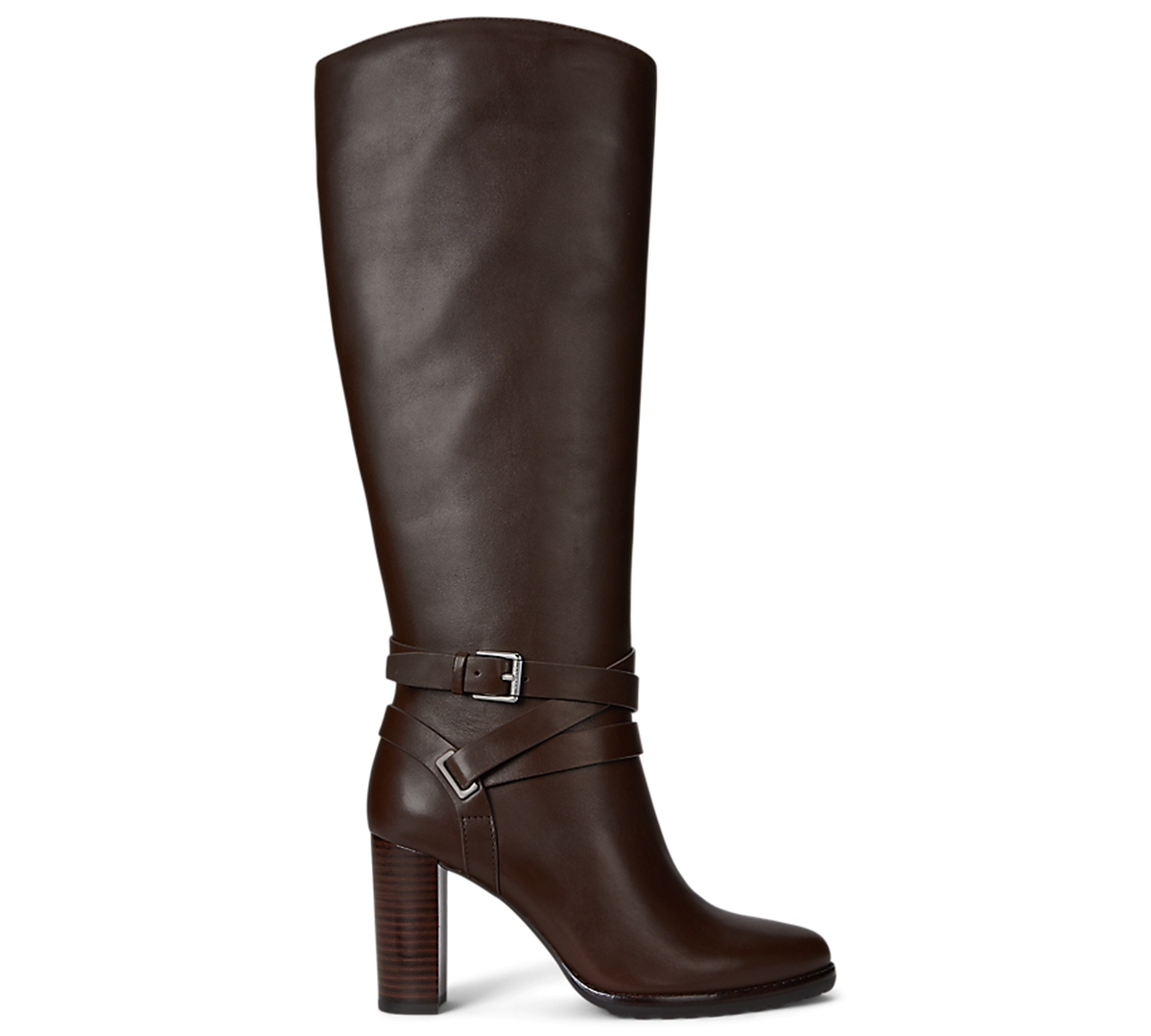 Ralph Lauren Collins Calfskin Tall Boot Heel In Brown