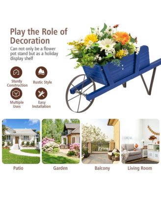 Wooden Wagon Planter Decorative Indoor/Outdoor Rustic Flower Cart w/Wheel 27.5'' x 10.5'' x 11.5'' (L x W x H)