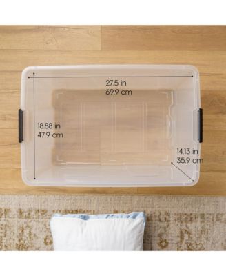 94 Quart Stackable Holiday Plastic Storage Bins with Lids and Latching Buckles, Clear/Red - 2 Pack