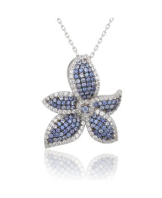 Suzy Levian Sterling Sapphire & Created Sapphire Flower Pendant