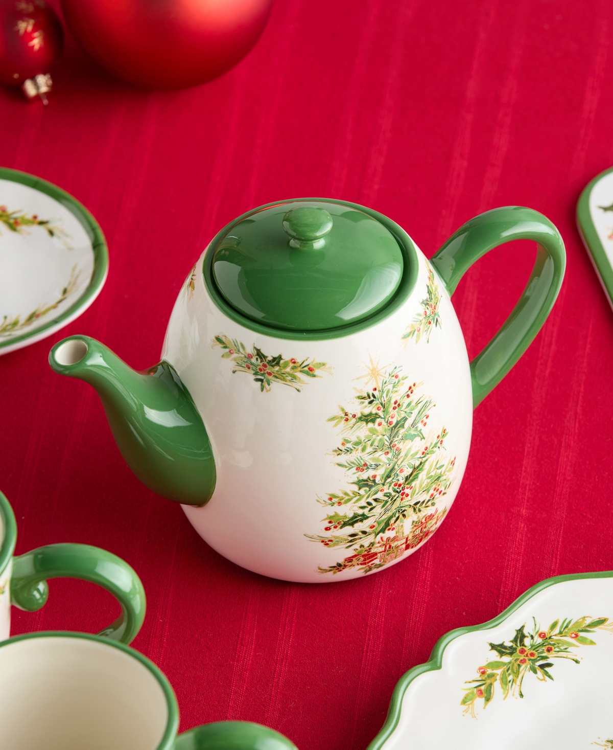 Certified International Holly Tree Ceramic Teapot In Multi