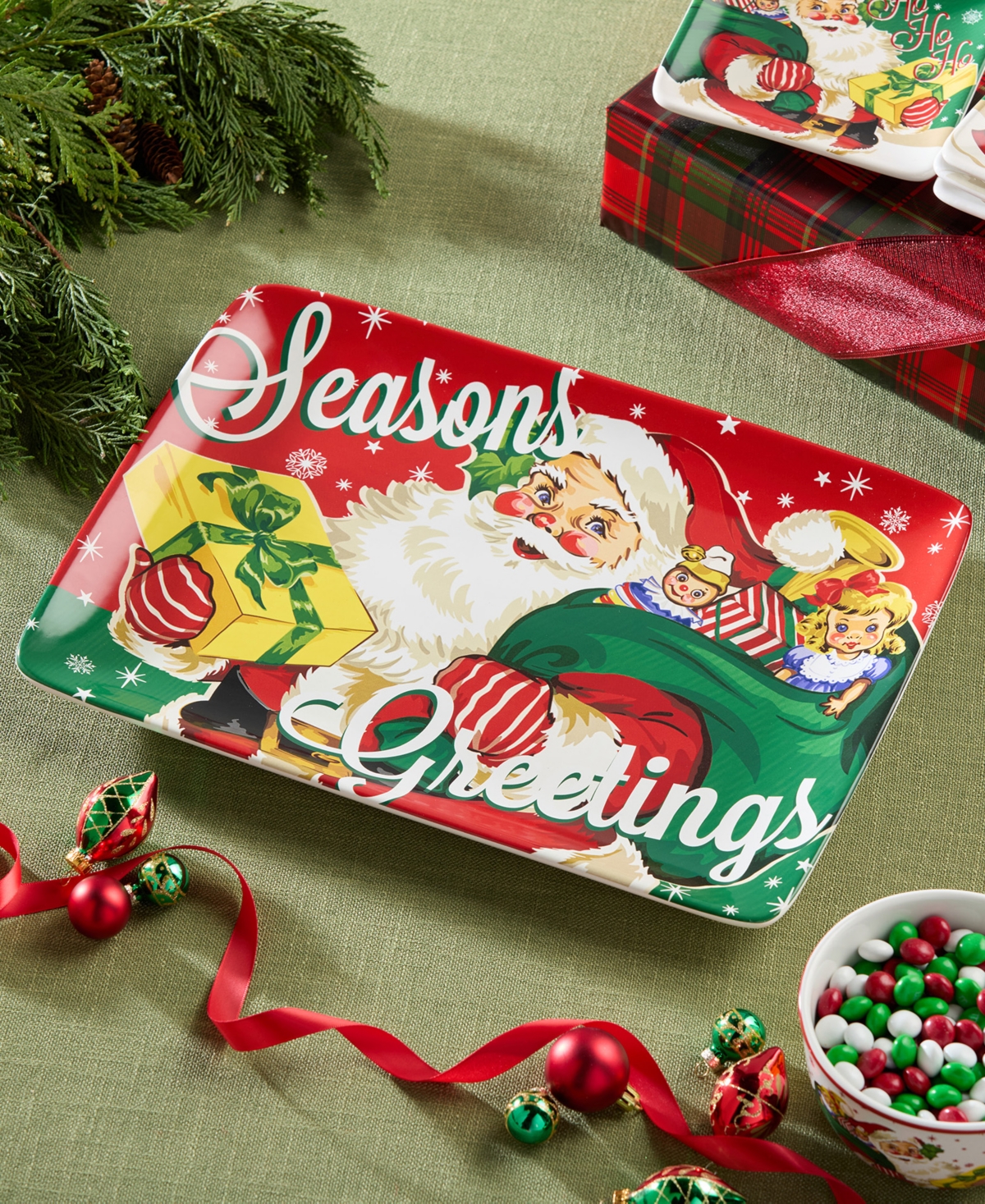 Certified International Santa's Retro Christmas Rectangular Platter In Multi