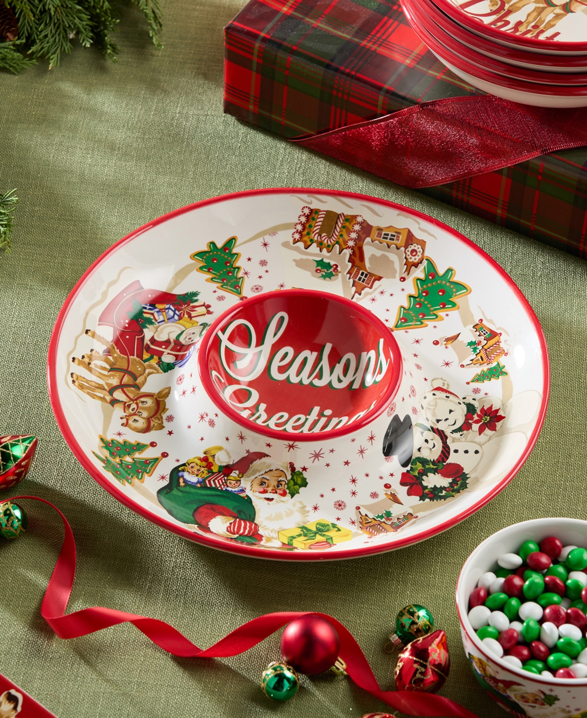 Certified International Santa's Retro Christmas Chip Dip Platter In Multi