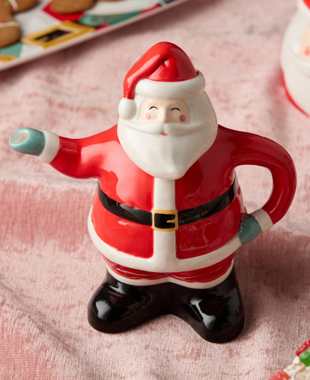 Certified International Christmas Whimsy Santa 3-d Teapot In Red