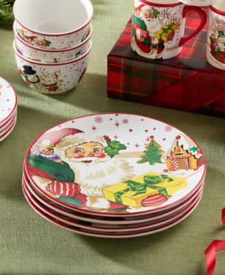 Santa's Retro Christmas Dinner Plates, Set of 4