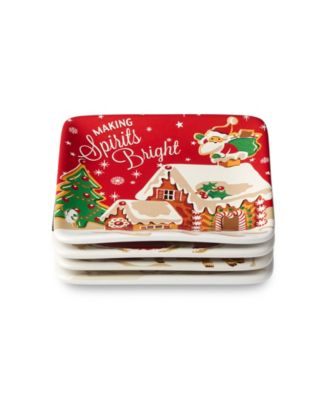 Santa's Retro Christmas Canape Plates, Set of 4
