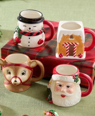 Santa's Retro Christmas 3-D Mugs, Set of 4