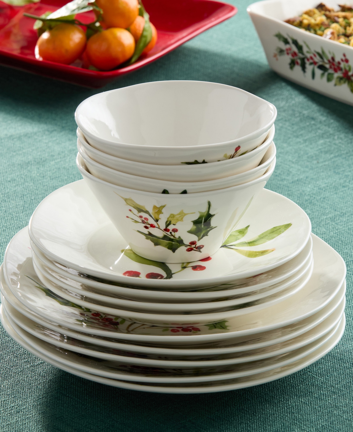 Certified International Holly & Vines Set Of 4 Ice Cream Bowls In White