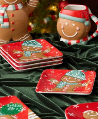 Christmas Whimsy Gingerbread Canape Plates, Set of 4