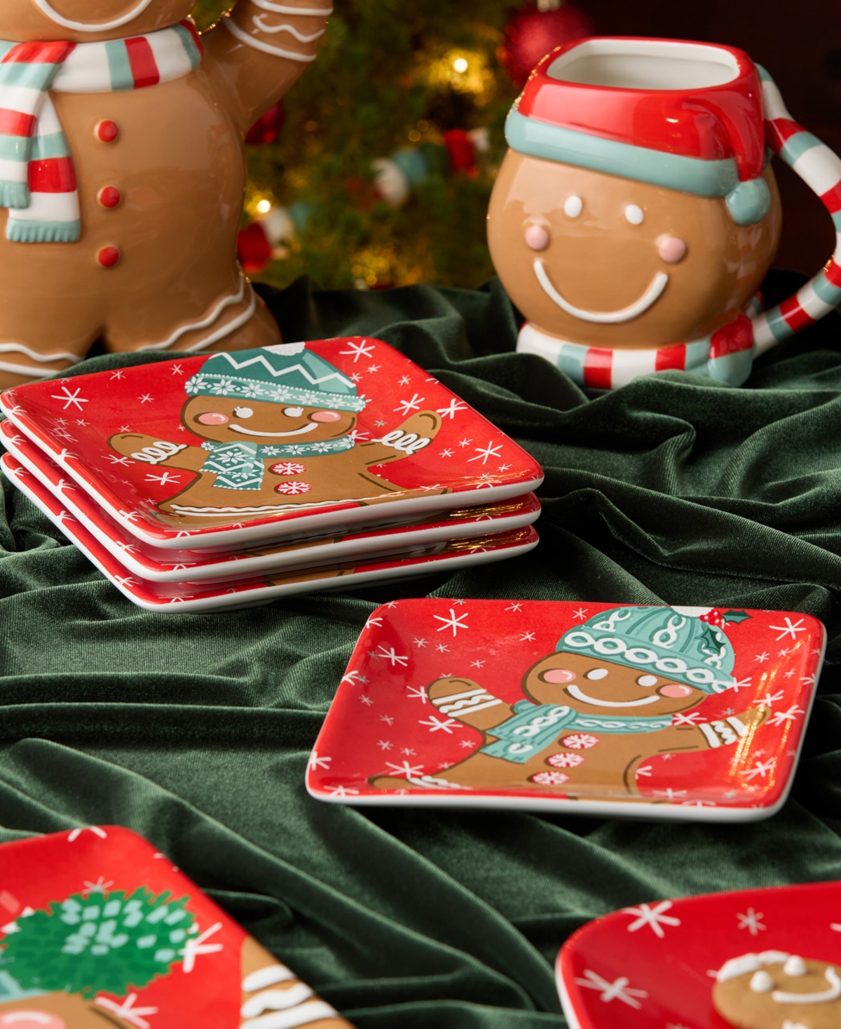 Certified International Christmas Whimsy Gingerbread Set Of 4 Canape Plates In Multi